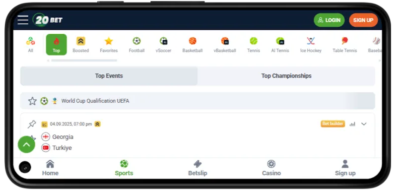 20bet app Screenshot