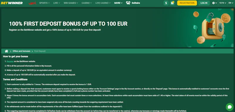 betwinner Welcome Bonus screenshot