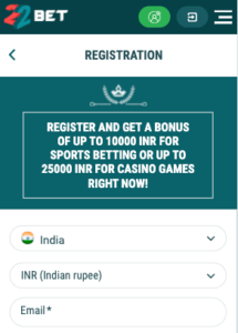 22bet app registration