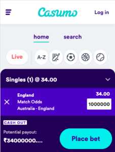 casumo cricket odds